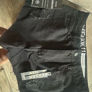 Reason Jet Black Denim Shorts